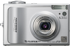 Fujifilm's FinePix F10 digital camera. Courtesy of Fujifilm, with modifications by Michael R. Tomkins. Click for a bigger picture!