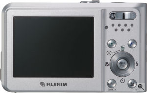 Fujifilm's FinePix F30 digital camera. Courtesy of Fujifilm, with modificatioms by Michael R. Tomkins. Click for a bigger picture!