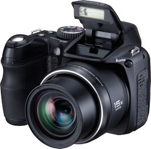 Fujifilm's FinePix S2000HD digital camera. Courtesy of Fujifilm, with modifications by Michael R. Tomkins. Click for a bigger picture!