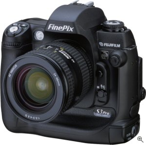 Fujifilm's FinePix S3 Pro digital SLR. Courtesy of Fujifilm, with modifications by Michael R. Tomkins. Click for a bigger picture!