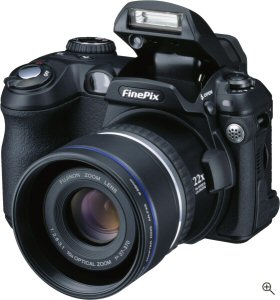 Fuji's FinePix S5000 digital camera. Courtesy of Fuji, with modifications by Michael R. Tomkins. Click for a bigger picture!