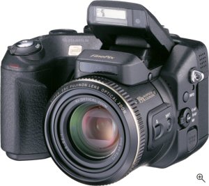 Fuji's FinePix S7000 digital camera. Courtesy of Fuji, with modifications by Michael R. Tomkins. Click for a bigger picture!