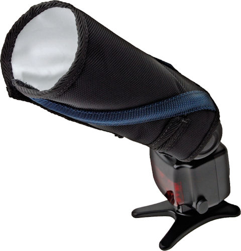The Rogue FlashBender Small Positionable Reflector, rolled up to act as a snoot. Photo provided by ExpoImaging Inc. Click for a bigger picture!