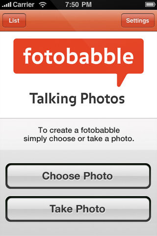 Fotobabble's iPhone app can work with an existing image, or capture one with the built-in camera. Screenshot provided by Fotobabble Inc.