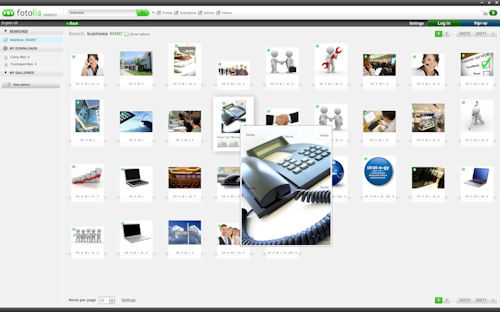 Searching for business-related images in Fotolia Desktop. Screenshot provided by Fotolia LLC. Click for a bigger picture!