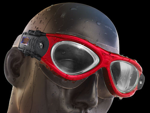 The Freestyle-series Swim Camera Goggle is available in red, black or blue versions. Photo provided by Liquid Image Co. LLC. Click for a bigger picture!