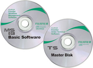 Fujifilm's MS workflow management software and TS print order terminal software CDs. Courtesy of Fujifilm, with modifications by Michael R. Tomkins. Click for a bigger picture!