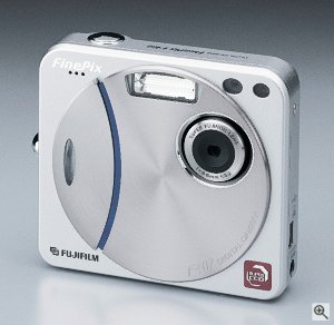 Fuji's FinePix F402 digital camera. Courtesy of Fuji Photo Film U.S.A. Inc., with modifications by Michael R. Tomkins. Click for a bigger picture!
