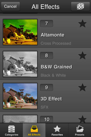 Browsing effect types in FX Photo Studio 4.0. Screenshot provided by MacPhun LLC.