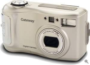 Gateway's DC-M40 digital camera. Courtesy of Gateway, with modifications by Michael R. Tomkins. Click for a bigger picture!