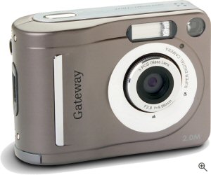 Gateway's DC-T20 digital camera. Courtesy of Gateway, with modifications by Michael R. Tomkins. Click for a bigger picture!