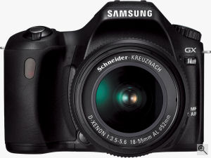 Samsung's GX-1L digital SLR. Courtesy of Samsung, with modifications by Michael R. Tomkins. Click for a bigger picture!