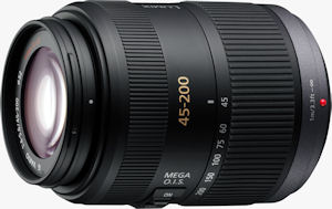 Panasonic's LUMIX G VARIO 45-200mm/F4.0-5.6/MEGA O.I.S. lens. Courtesy of Panasonic, with modifications by Michael R. Tomkins. Click for a bigger picture!