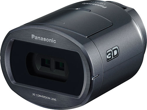 The HDC-SDT750's 3D conversion lens mounts on its Leica Dicomar 12x optical zoom lens. Photo provided by Panasonic Consumer Electronics Co. Click for a bigger picture!