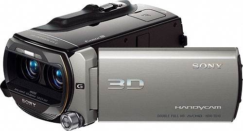 Sony's HDR-T10 3D camcorder. Photo provided by Sony Electronics Inc. Click for a bigger picture!