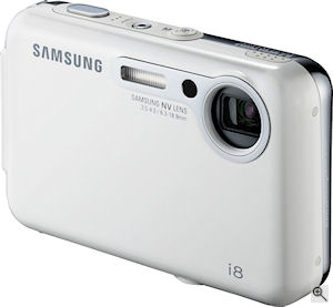 Samsung's i8 digital camera. Courtesy of Samsung, with modifications by Michael R. Tomkins. Click for a bigger picture!