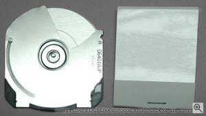Iomega's DCT cartridge, shown alonside a matchbook for size comparison. Click for a bigger picture!