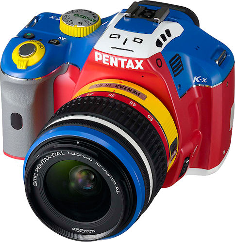 The Pentax K-x Korejanai Robot Model kit, showing off the 'face' markings. Photo provided by Hoya Corp. Click for a bigger picture!