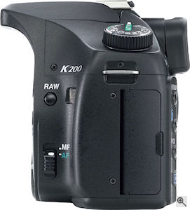 Pentax's K200D digital SLR. Courtesy of Pentax, with modifications by Michael R. Tomkins. Click for a bigger picture!