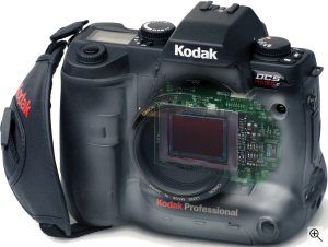 Kodak's DCS Pro SLR/c digital camera. Courtesy of Eastman Kodak Co., with modifications by Michael R. Tomkins. Click for a bigger picture!