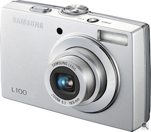 Samsung's L100 digital camera. Courtesy of Samsung, with modifications by Michael R. Tomkins. Click for a bigger picture!