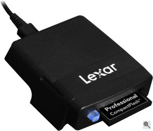 Lexar's Pro CF reader. Courtesy of Lexar, with modifications by Michael R. Tomkins. Click for a bigger picture!