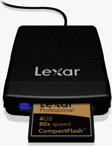 Lexar's stackable Pro Card Reader. Courtesy of Lexar, with modifications by Michael R. Tomkins. Click for a bigger picture!