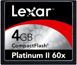 Lexar 4GB 60X Platinum CF card. Courtesy of Lexar, with modifications by Zig Weidelich.