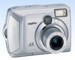 Sanyo's Xacti DSC-S4 digital camera. Courtesy of Sanyo, with modifications by Michael R. Tomkins. Click for a bigger picture!