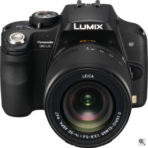 Panasonic's Lumix DMC-L10 digital SLR. Courtesy of Panasonic, with modifications by Michael R. Tomkins. Click for a bigger picture!