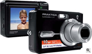 Praktica's Luxmedia 10-X3 digital camera. Courtesy of Praktica, with modifications by Michael R. Tomkins. Click for a bigger picture!