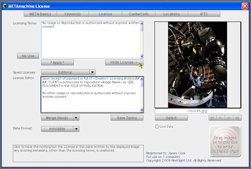 METAmachine's License tab. Screenshot provided by HindSight Ltd. Click for a bigger picture!