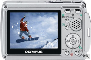 Olympus' Mju 725 SW digital camera. Courtesy of Olympus, with modifications by Michael R. Tomkins. Click for a bigger picture!