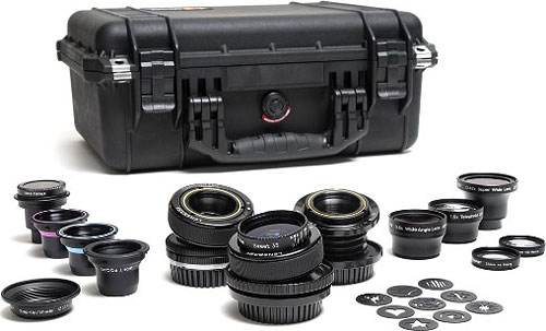 The Lensbaby Movie Maker's Kit contains the Composer Pro, Composer Pro PL, Muse PL, plus a wide selection of optics and aperture kits. Photo provided by Lensbaby Inc. Click for a bigger picture!