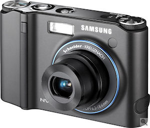 Samsung's NV40 digital camera. Courtesy of Samsung, with modifications by Michael R. Tomkins. Click for a bigger picture!