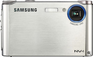 Samsung's NV4 digital camera. Courtesy of Samsung, with modifications by Michael R. Tomkins. Click for a bigger picture!
