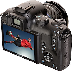 Samsung's NX10 digital camera with 18-55mm OIS lens attached. Photo provided by Samsung Electronics America Inc. Click for a bigger picture!
