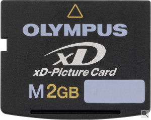 Olympus' 2GB xD-Picture card. Courtesy of Olympus, with modifications by Michael R. Tomkins. Click for a bigger picture!