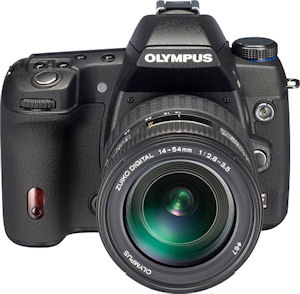 Olympus' unnamed Four Thirds prototype camera. Courtesy of Olympus, with modifications by Michael R. Tomkins. Click for a bigger picture!