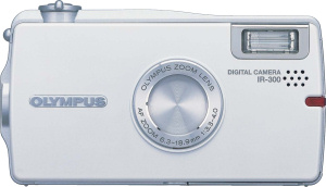Olympus' IR-300 digital camera. Courtesy of Olympus, with modifications by Michael R. Tomkins. Click for a bigger picture!