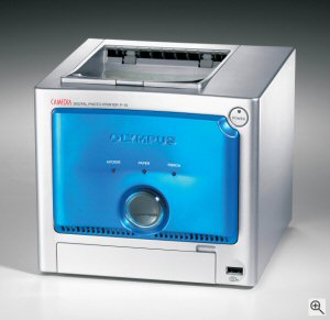 Olympus P-10 printer. Courtesy of Olympus, with modifications by Michael R. Tomkins. Click for a bigger picture!