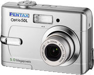 Pentax's Optio 50L digital camera. Courtesy of Pentax, with modifications by Michael R. Tomkins.