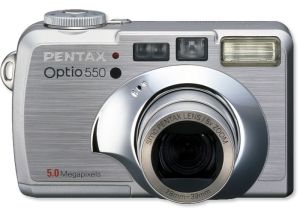 Pentax's Optio 550 digital camera. Courtesy of Pentax, with modifications by Michael R. Tomkins. Click for a bigger picture!