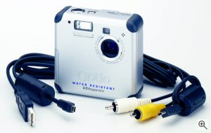 Pentax's Optio 33WR digital camera. Courtesy of Pentax, with modifications by Michael R. Tomkins. Click for a bigger picture!