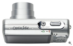 Pentax's Optio S5z digital camera. Courtesy of Pentax, with modifications by Michael R. Tomkins. Click for a bigger picture!