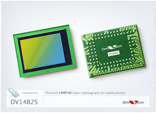 The OV14825 1/2.33" 14 megapixel CMOS image sensor for mobile phones. Photo provided by OmniVision Technologies. Click for a bigger picture!