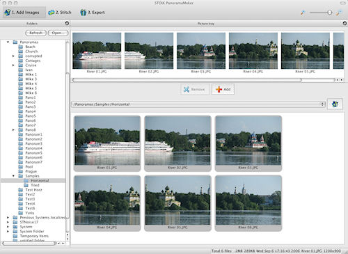 STOIK's PanoramaMaker for Mac: Image selection screen. Photo provided by STOIK Imaging. Click for a bigger picture!
