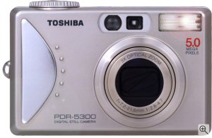 Toshiba's PDR-5300 digital camera. Courtesy of Toshiba, with modifications by Michael R. Tomkins. Click for a bigger picture!