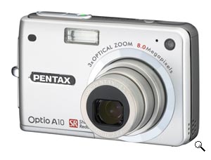 Pentax's Optio A10 digital camera. Courtesy of Pentax, with modifications by Michael R. Tomkins. Click for a bigger picture!