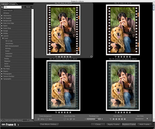 onOne's Photo Essentials 3: Frame It! module. Screenshot provided by onOne Software Inc. Click for a bigger picture!